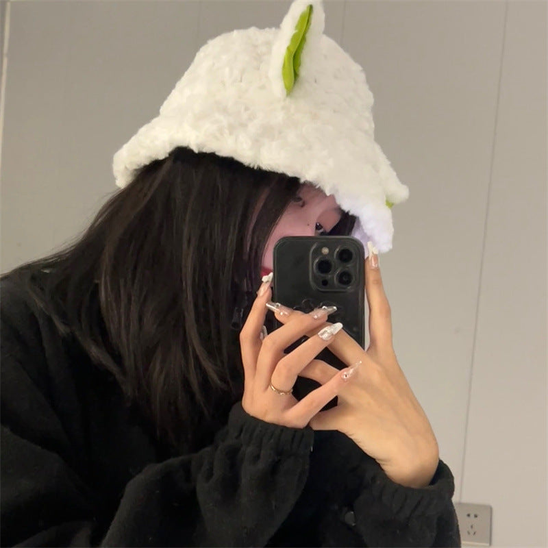 Dark lamb plush winter pot hat, soft warm earflap design for cold weather comfort