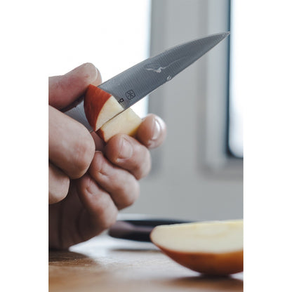 Dura Living Superior 2-piece kitchen knife set with gray handles, including a chef's knife and utility knife on a wooden surface.