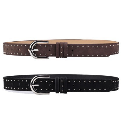 Leopard-print rivet women's belt with a bold animal pattern and metal studs