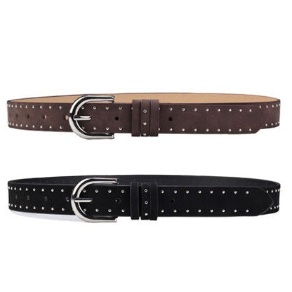 Leopard-print rivet women's belt with a bold animal pattern and metal studs