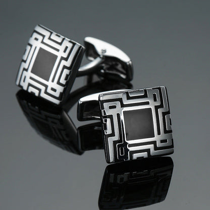 Men's enamel craft vintage pattern cube cufflinks close-up
