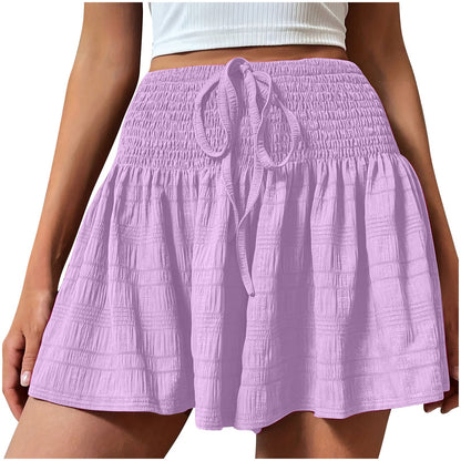 Women's summer solid color drawstring sports shorts by My Store