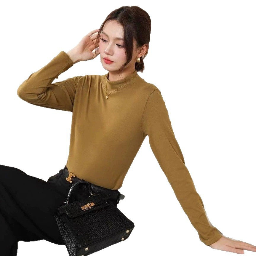 Double-sided brushed knit long-sleeve top in a versatile design; front and back views shown