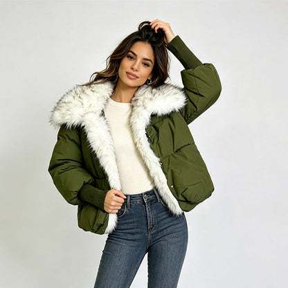 Women's turn-down collar wool-lined parka coat in a classic design