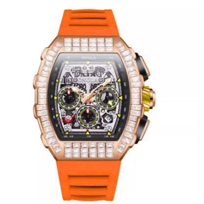 Men's luxury square diamond watch with star pattern on the dial