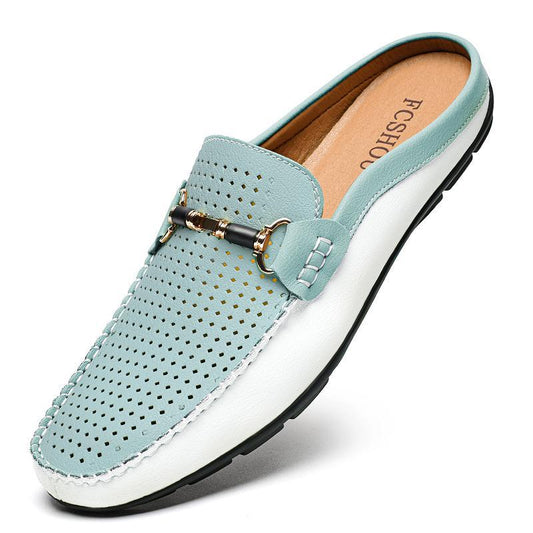 Large-size men's leather loafer shoes, breathable design in a classic style