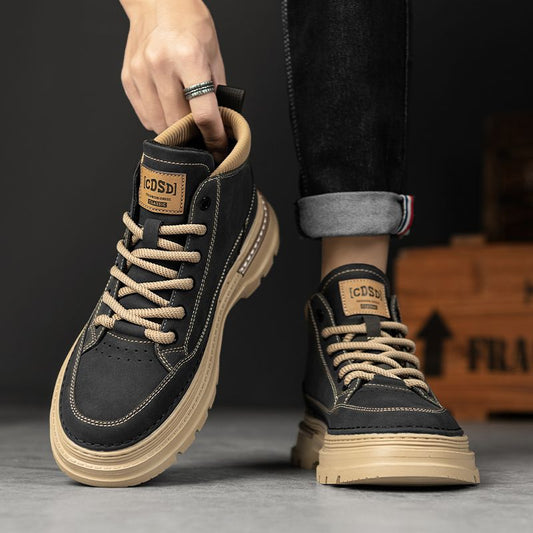 British-style retro high-top casual shoes for men in classic leather-look design