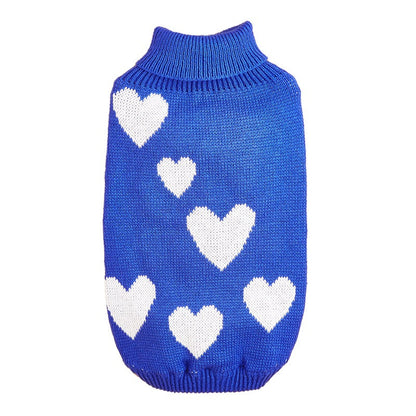 Valentine's Day Love dog knitted sweater in red with heart pattern, front view