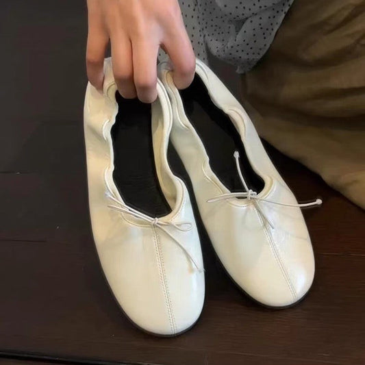 Women’s French retro bow foldable ballet flats, super soft egg roll Mary Jane casual shoes, summer style