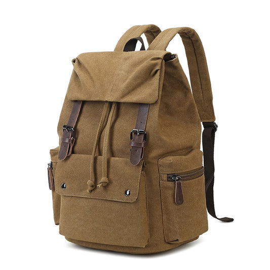 BackupMyFilesNow® cross-border canvas student backpack with multiple compartments, suitable for outdoor travel and daily school use.