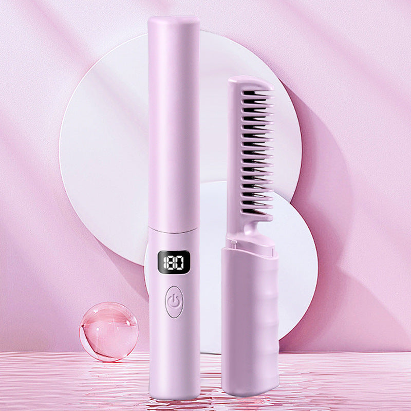 LCD charging portable straight comb by My Store, compact electric hair straightening comb with display
