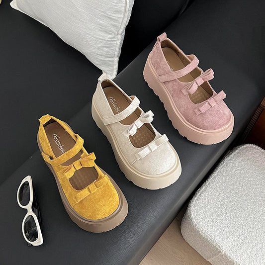 Women’s brown retro round-toe leather Mary Jane shoes with thick soles, British style for spring and autumn outfits
