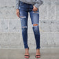 BackUpMyFilesNow® ladies' chic denim trousers, stylish blue jeans with classic fit and stitching, displayed on a white background.