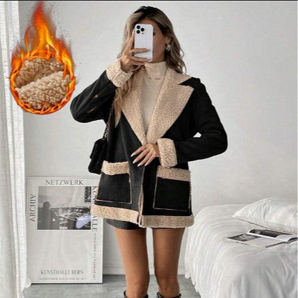 Women's suede and corduroy-blend lambswool coat by My Store