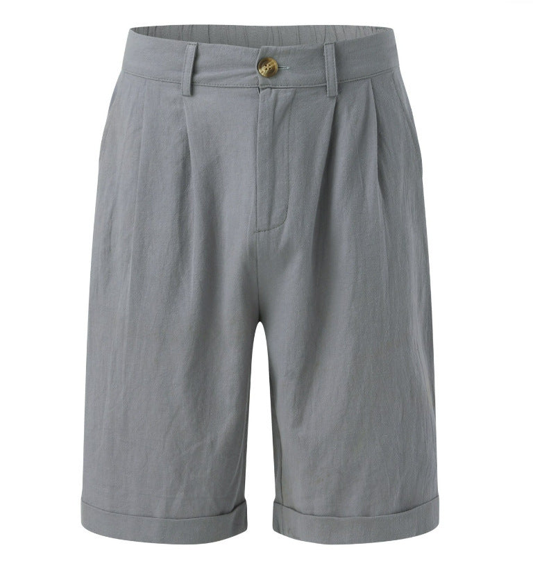 Men's straight leg shorts with pockets, loose fit casual summer dress pants in neutral color