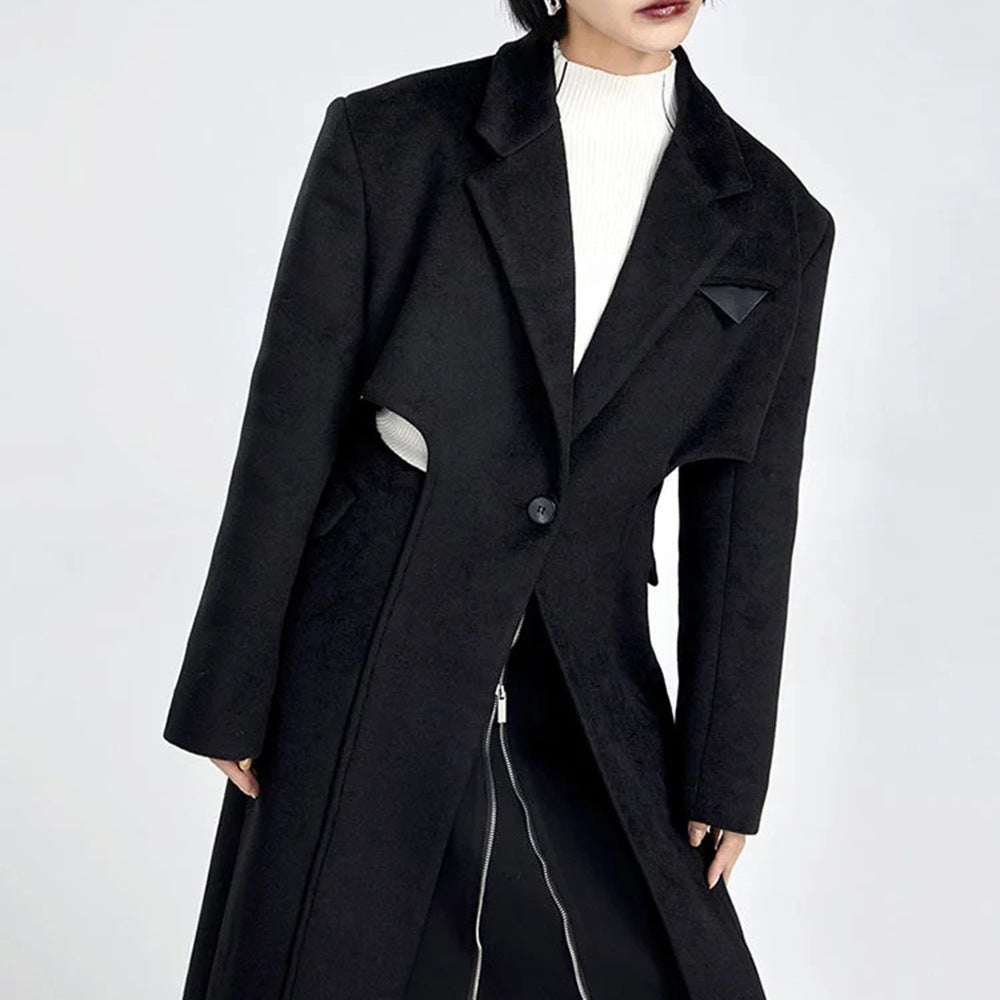 Fake two-piece hollow-out long wool coat in a layered design by My Store