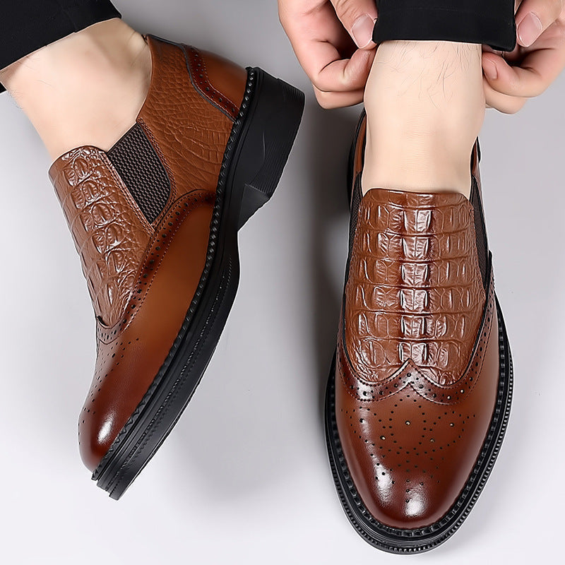 Men's casual dress slip-on leather shoes in a classic design.