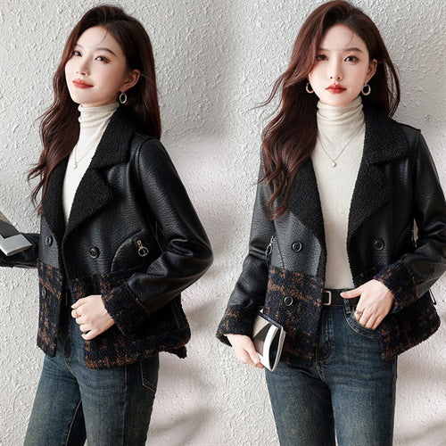 Women’s winter fur coat, loose plus-size jacket with a soft textured finish in a neutral tone