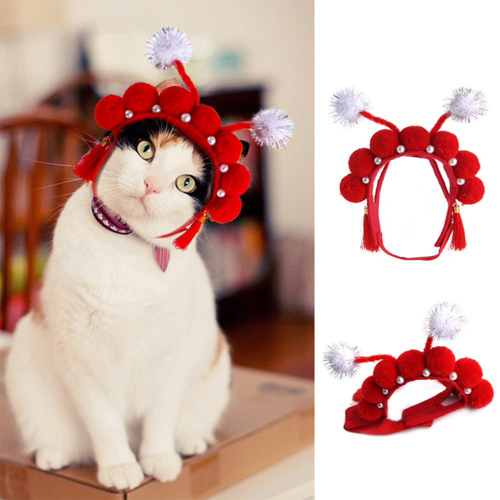Funny pet dog cat costume warm hat photo prop headwear, colorful animal design shown on a pet
