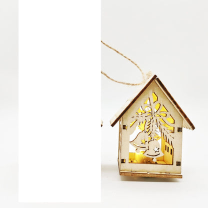 Christmas wooden craftwork small house decoration with festive holiday detailing and rustic wood finish