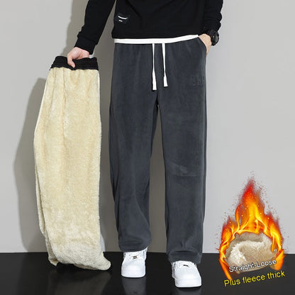 Men's winter casual cashmere pants with a straight, wide-leg fit in a soft neutral tone