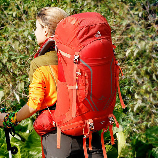Large capacity shoulder bag hiking backpack in black with adjustable straps and multiple storage compartments