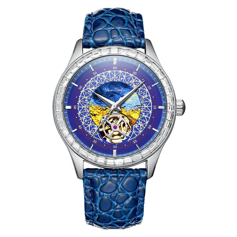 VAN GOGH Automatic Mechanical Men's Watch, Artist Compass Series, black dial with visible mechanical movement