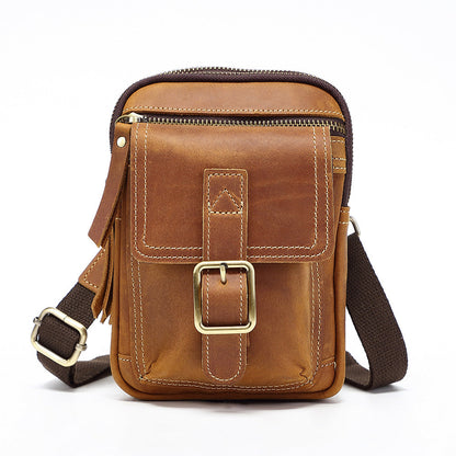 Genuine leather men's cowhide durable work belt-powered bag in brown with a rugged utility design