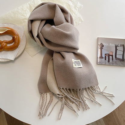 Double-sided artificial cashmere winter scarf for women and couples, soft warm fabric in neutral tones