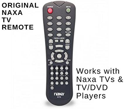 Naxa original replacement remote control for Naxa NT and NTD 12V TVs and TV/DVD combo players, showing buttons and design.
