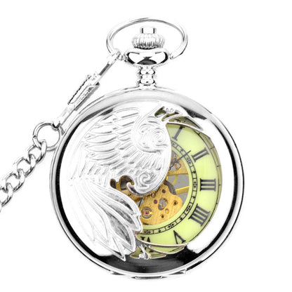 Retro hollow mechanical flip-open pocket watch with exposed gears and vintage metal case