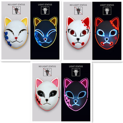 Luminous Line LED cat face mask with glowing cat features against a dark background