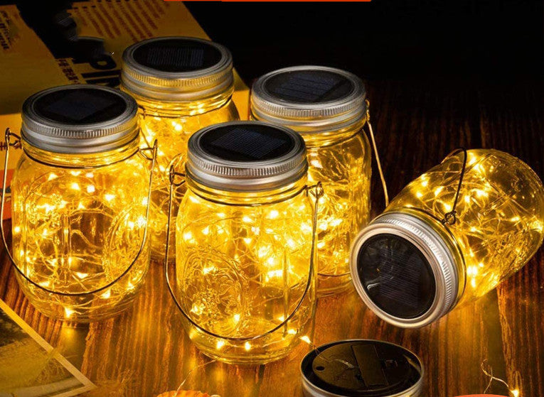 Solar mason jar light outdoor hanging decoration with string lights by My Store