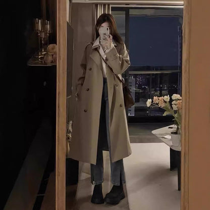 Women's British-style mid-length spring and autumn trench coat in an early autumn design