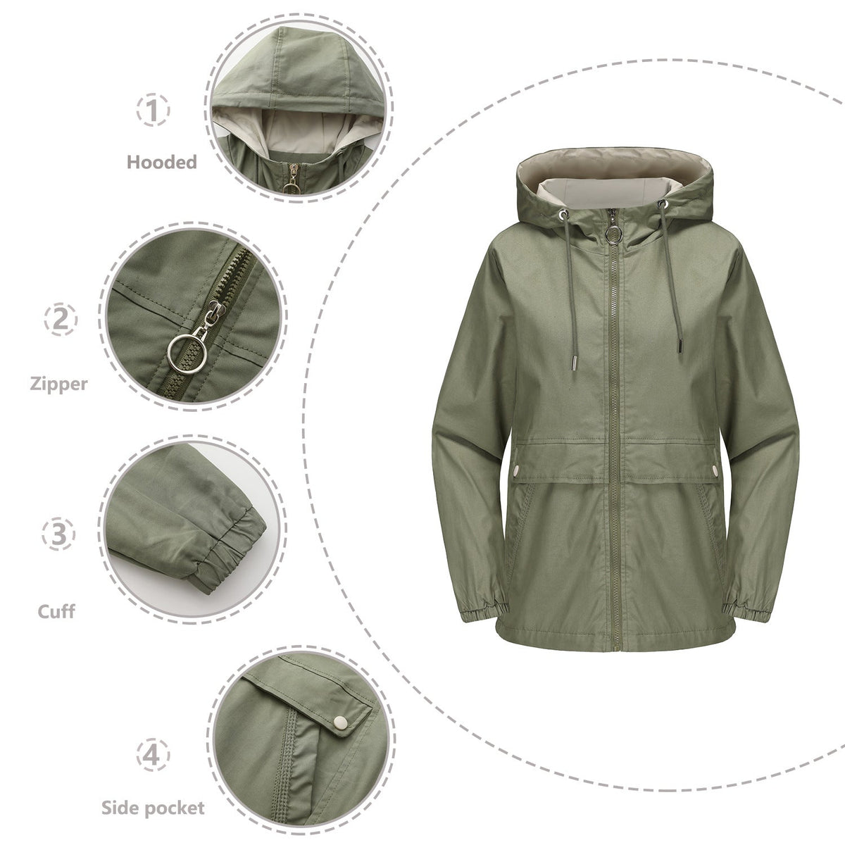 Women's hooded solid color trench coat by My Store