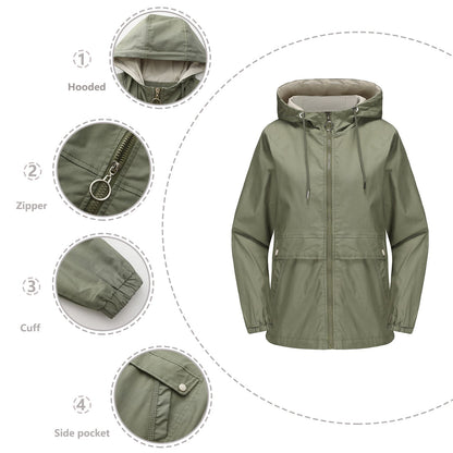 Women's hooded solid color trench coat by My Store