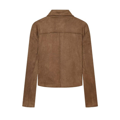 Autumn winter retro-chic suede velvet lapel double-breasted jacket in a classic tailored style