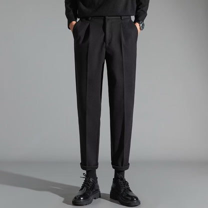 Men's stylish slim-fit wool casual pants in a clean, tailored design