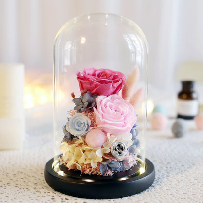 Valentine's Day birthday gift box with glass cover and large immortal rose flower