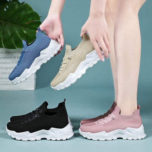 Women's summer flying woven lace-up running shoes in a lightweight breathable design