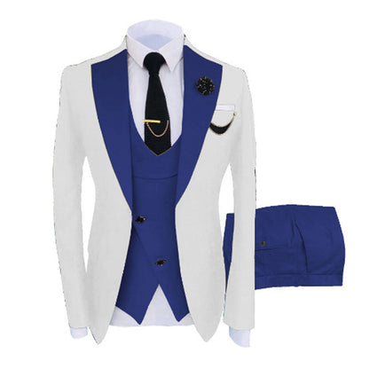 Men's three-piece mixed-color suit with coordinated jacket, vest, and trousers my store