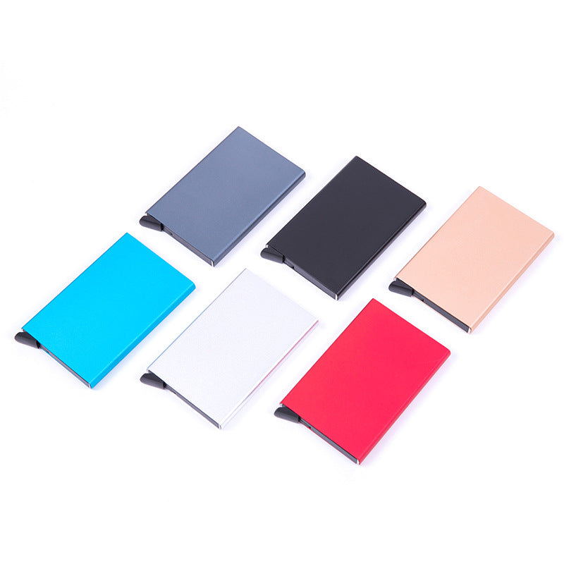 Men's automatic pop-up ID holder with compact card slots and sleek design