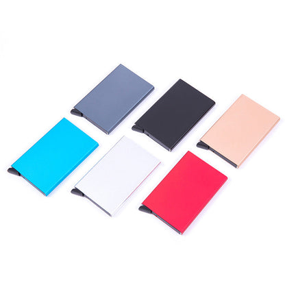 Men's automatic pop-up ID holder with compact card slots and sleek design