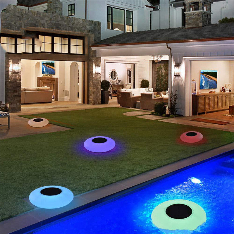 Fully waterproof outdoor floating lights by My Store, shown floating on water with a dazzling glow