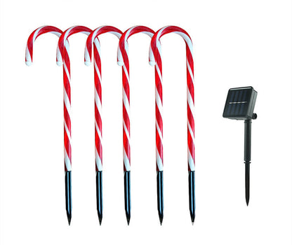 Solar powered candy cane string lights Christmas home decor displayed with festive red and white accents