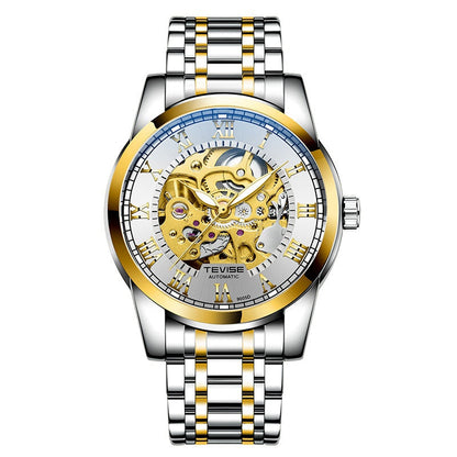 Waterproof men's automatic minimalist mechanical watch with hollow dial and luminous hands