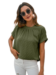 Milumia Womens Casual Swiss Dots Chiffon Ruffle Front Short Sleeve Work Office Blouse Top Army Green