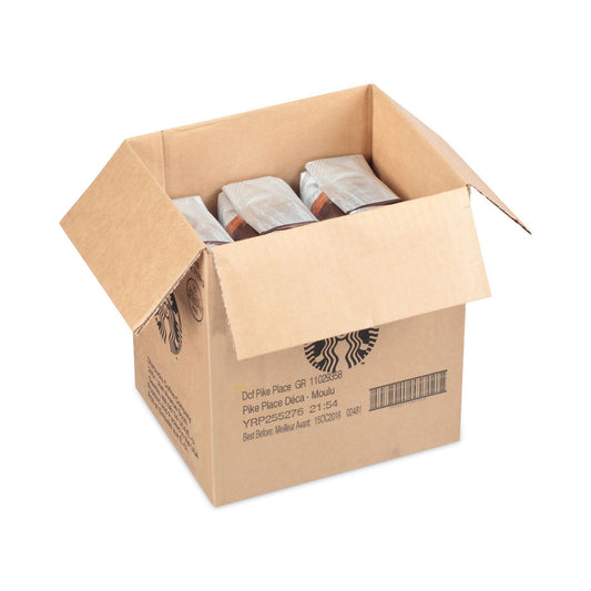 Box of 6 Starbucks Pike Place Decaf ground coffee 1 lb bags from 2xSavings, showcasing the packaging and coffee bags.