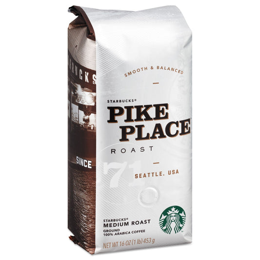 Ground Starbucks Pike Place Coffee in a 1lb bag by 2xSavings, showing the packaging and branding.