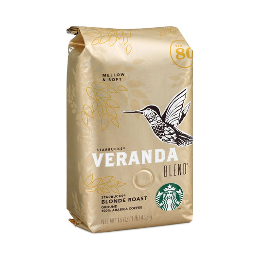 Starbucks Veranda Blend ground coffee in a 1 lb bag, shown in a 6-pack carton, by 2xSavings, for bulk coffee purchase.